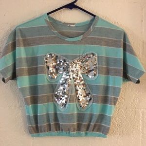 Size 10 Girls Xmas Christmas Sequin Bow Top